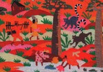 Embroidered tapestry depicting typical scenes of rural Malagasy life