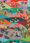 Embroidered tapestry depicting typical scenes of rural Malagasy life