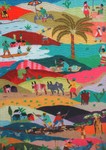 Embroidered tapestry depicting typical scenes of rural Malagasy life