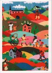 Embroidered tapestry depicting typical scenes of rural Malagasy life