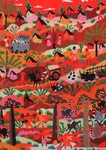 Embroidered tapestry depicting typical scenes of rural Malagasy life