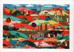 Embroidered tapestry depicting typical scenes of rural Malagasy life