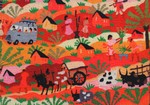 Embroidered tapestry depicting typical scenes of rural Malagasy life