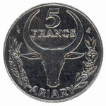 Back: 5 Malagasy Franc Coin: (1 Ariary)