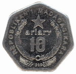 Back: 10 Ariary Coin: (50 Malagasy Francs...