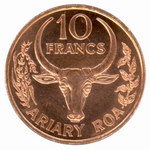 Back: 10 Malagasy Franc Coin: (2 Ariary)