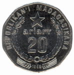 Back: 20 Ariary Coin: (100 Malagasy Franc...