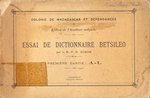 Front Cover: Essai de Dictionnaire Betsileo: Pre...