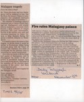 Front: Malagasy tragedy / Fire ruins Malag...