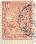 Zebu and Ravenala: 10-Centime Postage Stamp