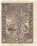 Zebu and Ravenala: 1-Centime Postage Stamp