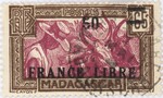 Zebu and Herdsman: 65-Centime Postage Stamp with 50-Centime Surcharge