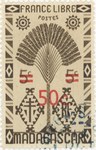 Ravenala Design: 5-Centime Postage Stamp with 50-Centime Surcharge