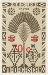 Ravenala Design: 5-Centime Postage Stamp with 70-Centime Surcharge