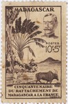 50th Anniversary of the Annexation of Madagascar by France: 10+5-Franc Postage Stamp