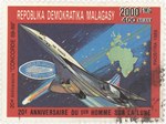 Concorde / First Man on the Moon: 2,000-Franc (400-Ariary) Postage Stamp