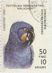 Anodorhynchus hyacinthus: 50-Franc (10-Ariary) Postage Stamp