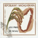 Rice and Madagascar: 450-Franc (90-Ariary) Postage Stamp