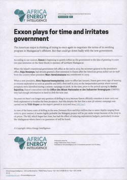 Exxon plays for time and irritates government: Article from Africa Energy Intelligence, Issue 737, 6 January 2015