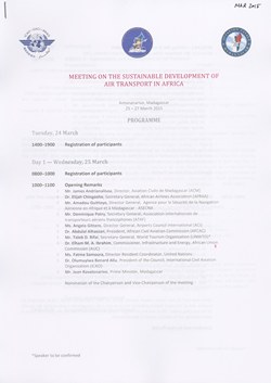 Meeting on the Sustainable Development of Air Transport in Africa: Programme: Antananarivo, Madagascar, 25-27 March 2015