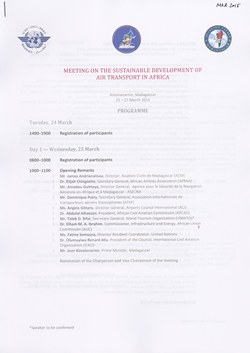 Meeting on the Sustainable Development of Air Transport in Africa: Programme: Antananarivo, Madagascar, 25-27 March 2015