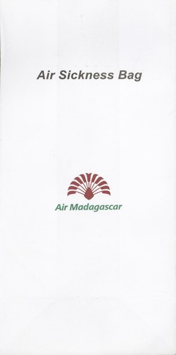 Air Madagascar Airsickness Bag: Small Red & Green Logo, with Title at Top