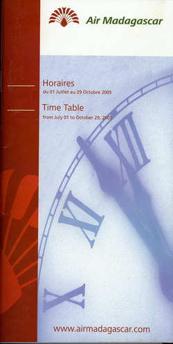 Air Madagascar: Horaires / Time Table: du 01 Juillet au 29 Octobre 2005 / from July 01 to October 29, 2005