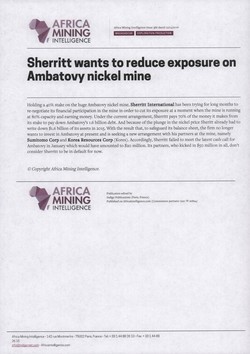 Sherritt wants to reduce exposure on Ambatovy nickel mine: Article from Africa Mining Intelligence, Issue 366, 12 April 2016