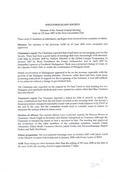 Anglo-Malagasy Society: Minutes of the Annual General Meeting held on 13th June 2007 at the New Cavendish Club