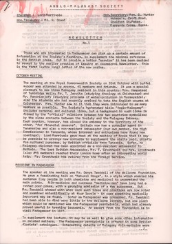 Anglo-Malagasy Society Newsletter: No. 1 (March 1977)