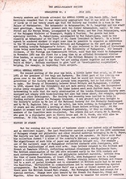 Anglo-Malagasy Society Newsletter: No. 10 (July 1981)