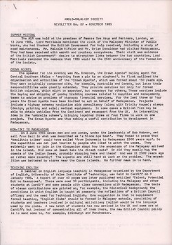 Anglo-Malagasy Society Newsletter: No. 15 (November 1985)