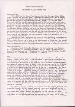 Anglo-Malagasy Society Newsletter: No. 21 (October 1988)