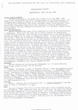 Anglo-Malagasy Society Newsletter: No. 23 (October 1989)