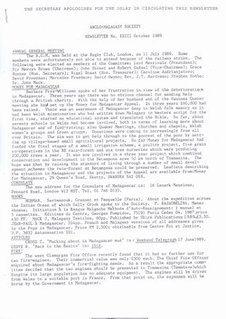 Anglo-Malagasy Society Newsletter: No. 23 (October 1989)