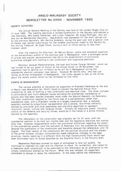 Anglo-Malagasy Society Newsletter: No. 28 (November 1992)