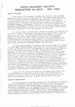 Anglo-Malagasy Society Newsletter: No. 29 (May 1993)
