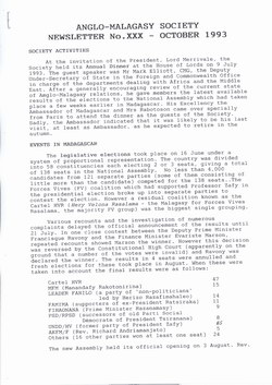 Anglo-Malagasy Society Newsletter: No. 30 (October 1993)