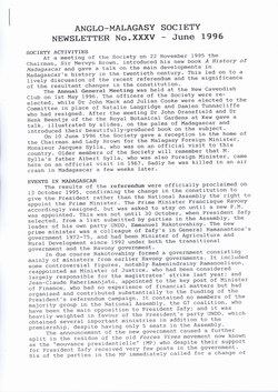 Anglo-Malagasy Society Newsletter: No. 35 (June 1996)