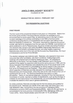 Anglo-Malagasy Society Newsletter: No. 36A (February 1997)