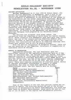 Anglo-Malagasy Society Newsletter: No. 40 (November 1998)