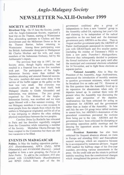 Anglo-Malagasy Society Newsletter: No. 42 (October 1999)