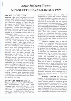 Anglo-Malagasy Society Newsletter: No. 42 (October 1999)