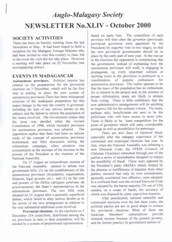 Anglo-Malagasy Society Newsletter: No. 44 (October 2000)