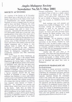 Anglo-Malagasy Society Newsletter: No. 45 (May 2001)