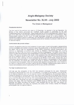 Anglo-Malagasy Society Newsletter: No. 47 (July 2002): The Crisis in Madagascar