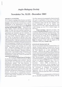 Anglo-Malagasy Society Newsletter: No. 49 (December 2003)