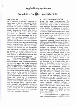 Anglo-Malagasy Society Newsletter: No. 50 (September 2004)