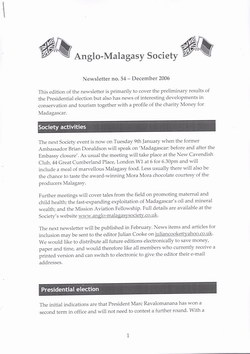 Anglo-Malagasy Society Newsletter: No. 54 (December 2006)