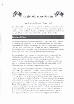 Anglo-Malagasy Society Newsletter: No. 55 (February 2007)